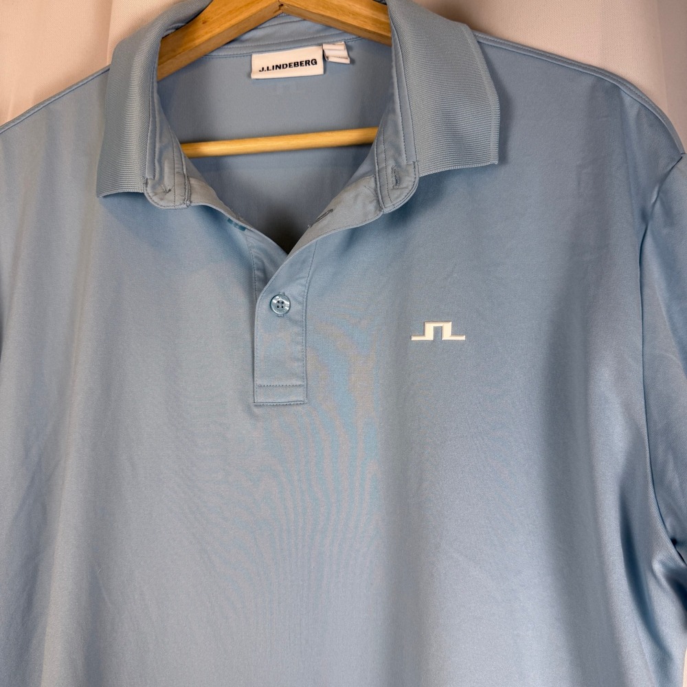 J.Lindeberg Mens Golf Polo Shirt Blue Short Sleeve Bridge Logo Large